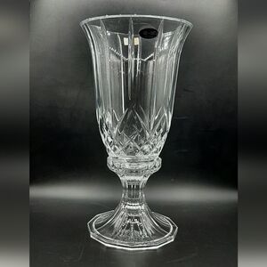 Vintage Heavy Lead Crystal DePlomb 2 Piece Candle Holder Hurricane 11 3/4" USA